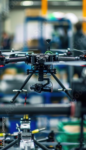 High-Tech Drone Testing on Production Line for Quality Assurance and Performance