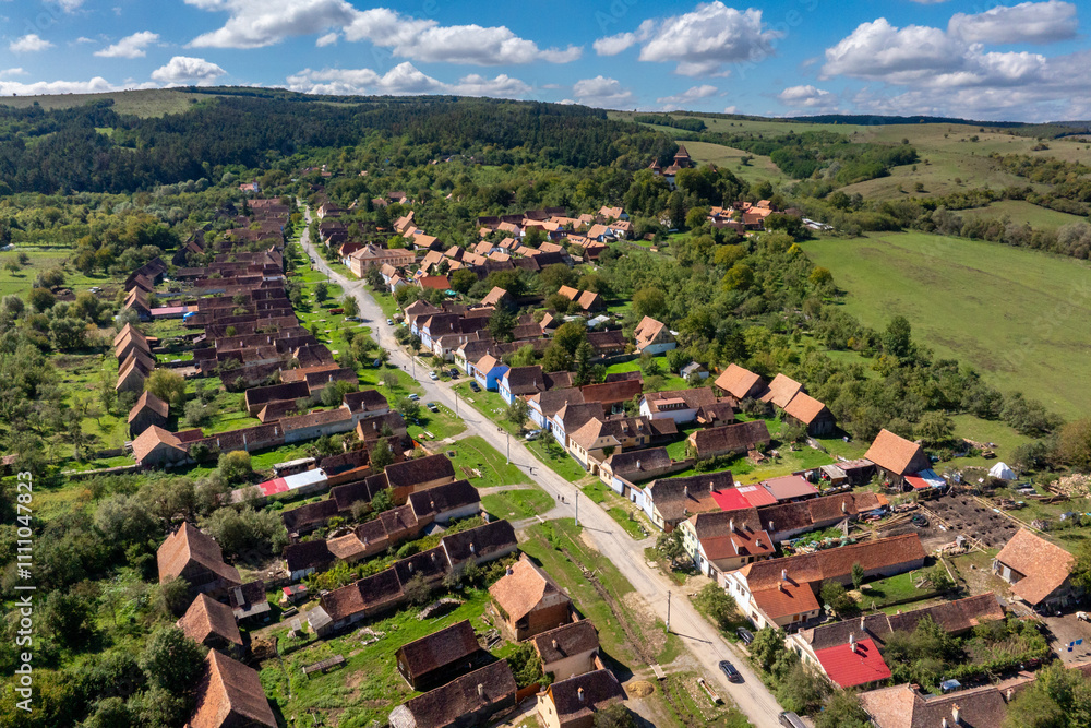 Viscri - Aerial Drone View of Transylvanian Village, Romania