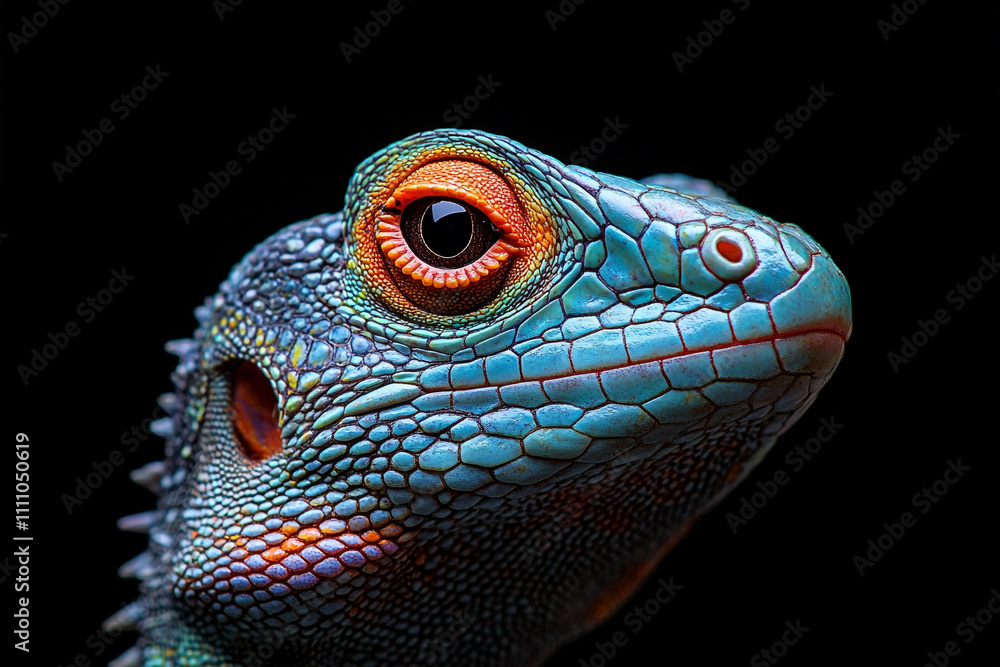 Fototapeta premium Vivid Blue Lizard Portrait Close Up