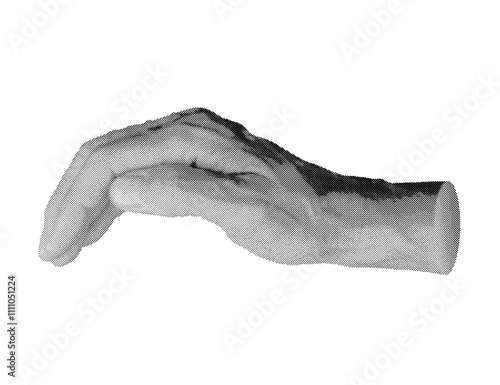 Grabbing, gripping, catching, hand sign isolated on white background. Halftone dotted retro style vector