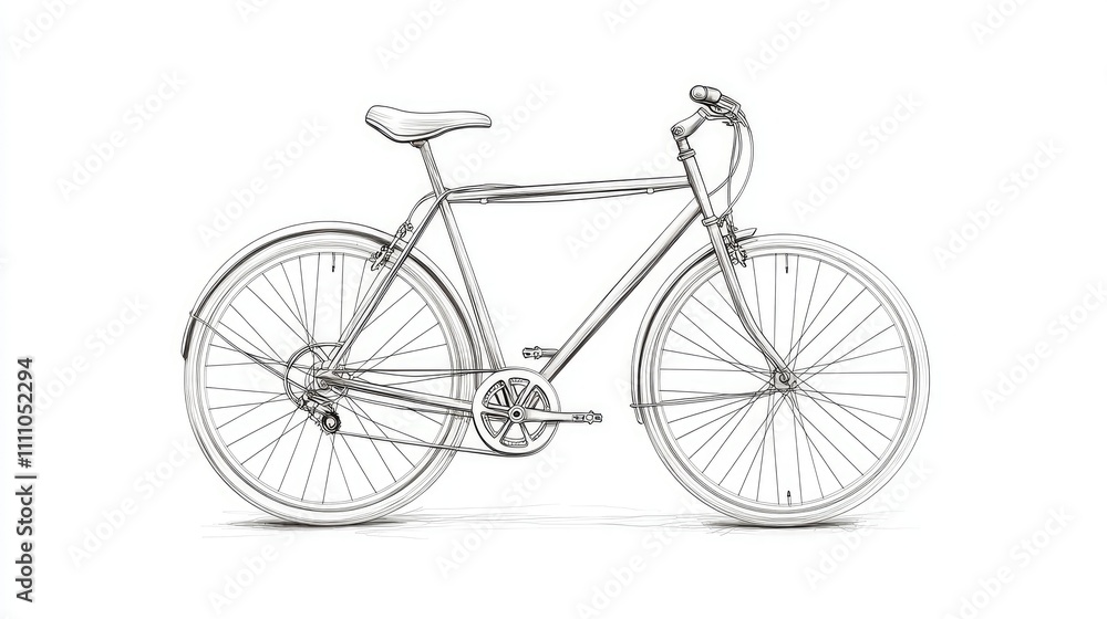 Fototapeta premium Detailed Outline of a Minimalist Bicycle Against a Clean Background, Perfect for Illustrating Cycling, Transport, Fitness, and Lifestyle Themes in Modern Design Contexts