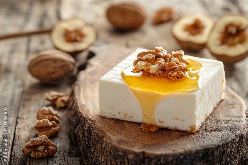 Gourmet dessert experience with dry yogurt and golden honey on rustic wood Gourmet dessert experience with dry yogurt and golden honey on rustic wood