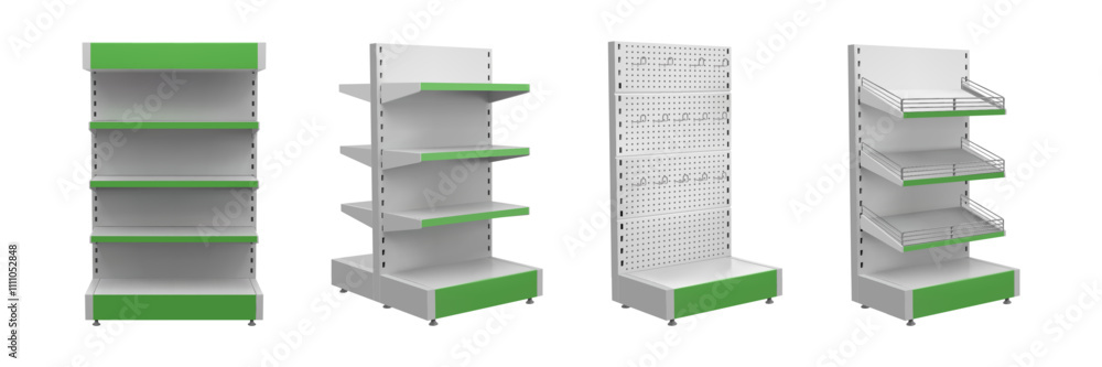 Empty shelf. 3D business wall. Shopping white shelves design. Interior furniture. Marketing box. Supermarket rack mockup. Merchandise presentation. Vector isolated showing stands set Empty shelf. 3D business wall. Shopping white shelves design. Interior furniture. Marketing box. Supermarket rack mockup. Merchandise presentation. Vector isolated showing stands set