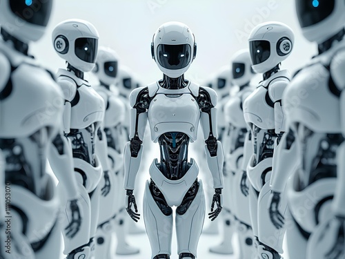 An army of white artificial intelligent robot  photo