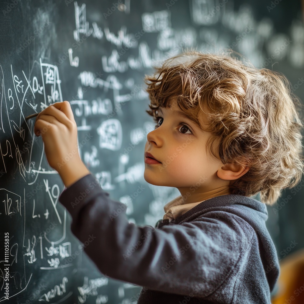 intelligent elementary school kid solving maths problem on chalkboard at classroom -concept of talented, brilliant student and education. intelligent elementary school kid solving maths problem on chalkboard at classroom -concept of talented, brilliant student and education.