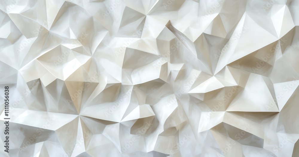 Fototapeta premium Textured white low poly background with angular shapes and facets, creating modern and abstract appearance. Ideal for design projects and digital art