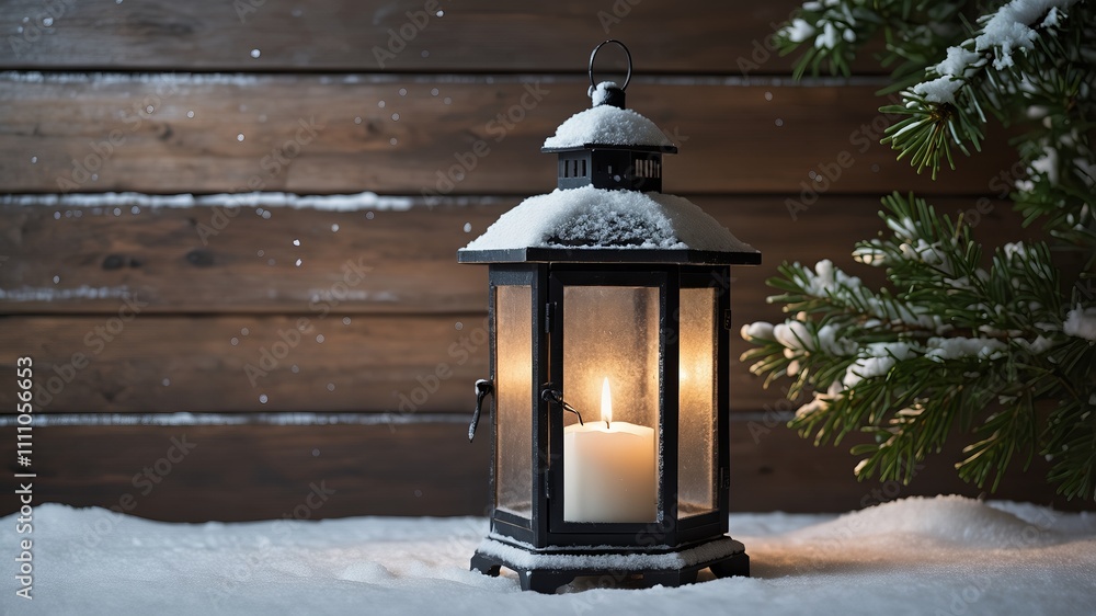 A serene winter scene with a glowing lantern, snow-covered pine branches, and Christmas ornaments, creating a cozy holiday atmosphere.
A serene winter scene with a glowing lantern, snow-covered pine branches, and Christmas ornaments, creating a cozy holiday atmosphere.