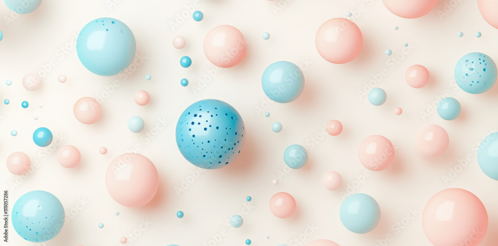 Abstract background with floating spheres in soft pastel colors, creating playful and modern aesthetic. composition features mix of pink and blue spheres, enhancing visual interest Abstract background with floating spheres in soft pastel colors, creating playful and modern aesthetic. composition features mix of pink and blue spheres, enhancing visual interest