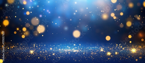 stunning abstract blue and gold bokeh background filled with shimmering lights creates magical atmosphere. vibrant colors and sparkling effects evoke sense of wonder and celebration