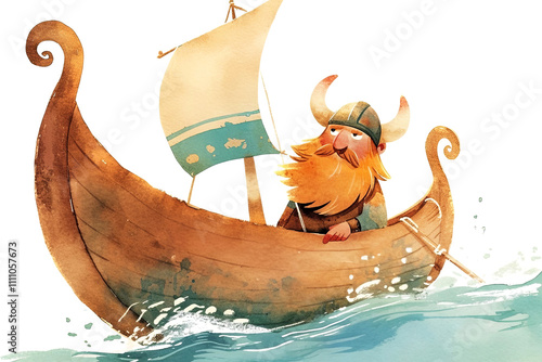 Adventure awaits with this whimsical Viking on his ship, braving the seas photo