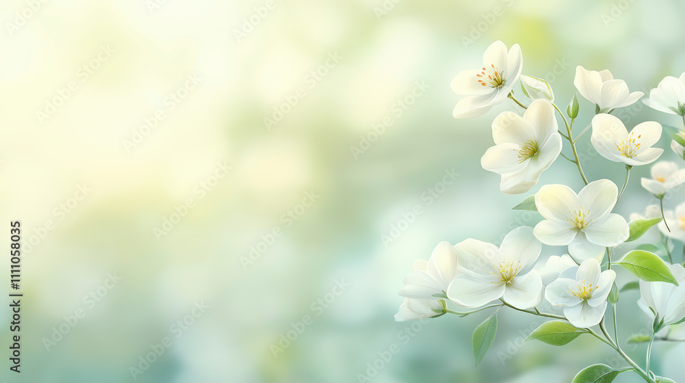 Delicate white flowers bloom gracefully against a soft, blurred green background, creating a serene and tranquil atmosphere perfect for relaxation and contemplation. Delicate white flowers bloom gracefully against a soft, blurred green background, creating a serene and tranquil atmosphere perfect for relaxation and contemplation.