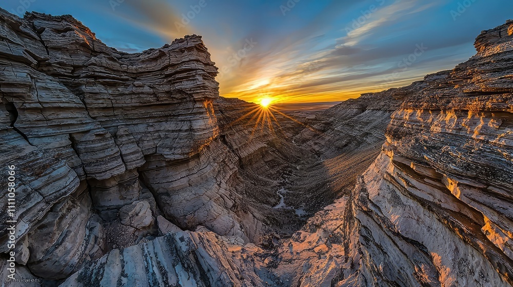 Obraz premium Breathtaking Sunset Over Rugged Canyon Landscape with Striking Rock Formations and Vibrant Colors Capturing the Beauty of Nature's Serenity and Majesty
