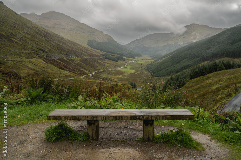 View from the Rest and be Thankful Viewpoint near Loch Restil, Scotland, UK View from the Rest and be Thankful Viewpoint near Loch Restil, Scotland, UK