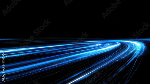 Dynamic blue light trails create abstract background  evoking sense of speed and motion. This captivating design is perfect for technology and futuristic themes