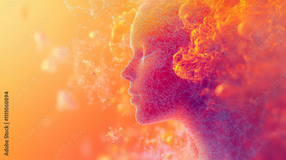 A digital artwork depicts a surreal silhouette of a face, surrounded by vibrant, swirling patterns in warm orange and pink hues, evoking an ethereal atmosphere. A digital artwork depicts a surreal silhouette of a face, surrounded by vibrant, swirling patterns in warm orange and pink hues, evoking an ethereal atmosphere.