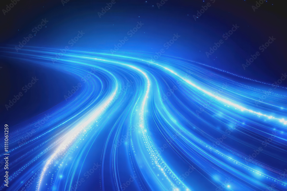 Abstract Blue Light Waves Flowing Through Darkness with Shimmering Particles in a Futuristic Digital Landscape Abstract Blue Light Waves Flowing Through Darkness with Shimmering Particles in a Futuristic Digital Landscape