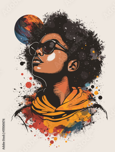 Beautiful african american woman with afro hairstyle. Vector illustration