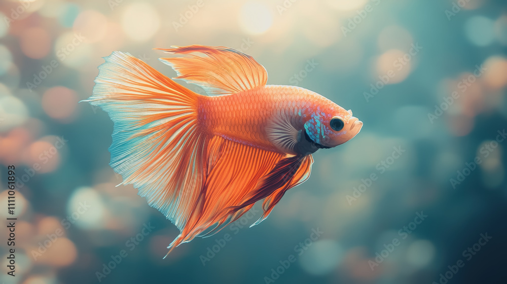 Majestic orange goldfish gracefully swimming in a serene aquatic environment with vibrant bubbles and soft atmospheric lighting in the background Majestic orange goldfish gracefully swimming in a serene aquatic environment with vibrant bubbles and soft atmospheric lighting in the background