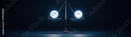 Libra scales balancing two glowing moons, Libra dual moons, perfect zodiac symmetry photo