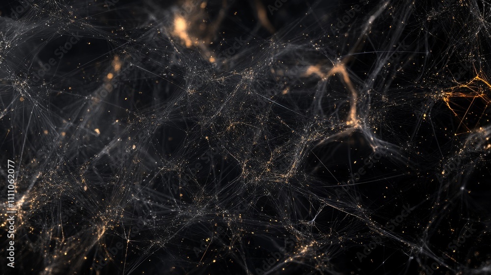 Abstract representation of interconnected networks with glowing elements in a dark background. Abstract representation of interconnected networks with glowing elements in a dark background.