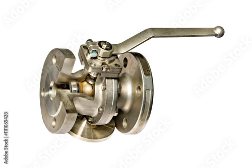 Obraz na płótnie Valve mechanism showcasing precision engineering in metallic design for industrial applications, isolated on white background. w salonie