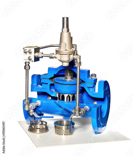 Innovative engineering design of a mechanical component showcasing precision and functionality, isolated on white background.