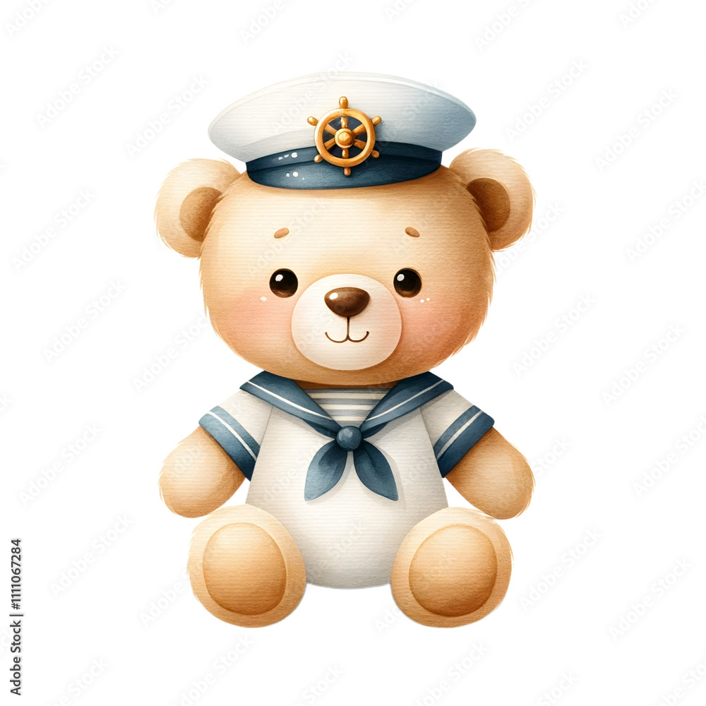 Cute Sailor Teddy Bear with Blue Cap and Nautical Outfit Cute Sailor Teddy Bear with Blue Cap and Nautical Outfit
