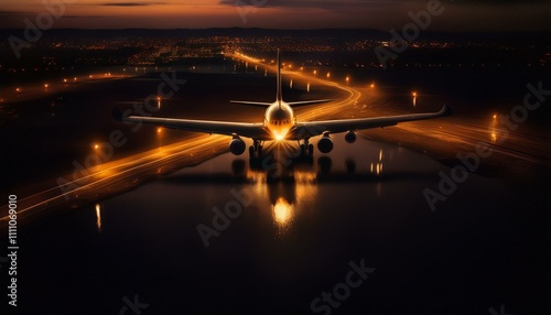 Plane landing at airport at night