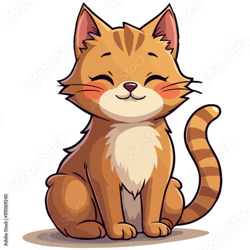 vector illustration of a cute yellow kitten who smiles cutely with squinted eyes