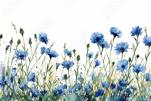 Artistic watercolor painting of cornflowers, filled with lightness and freshness