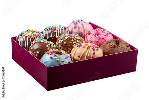 Close-up of fresh sweet donuts with glaze and colorful decorations