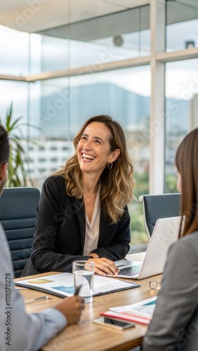 Businesswoman smiling during a meeting in office