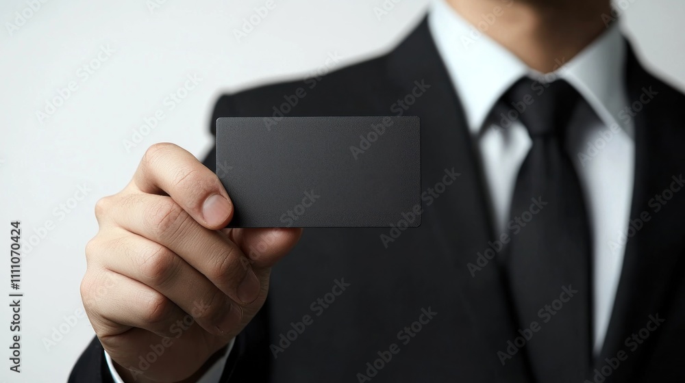 Businessman Holding Blank Black Card Close up Businessman Holding Blank Black Card Close up