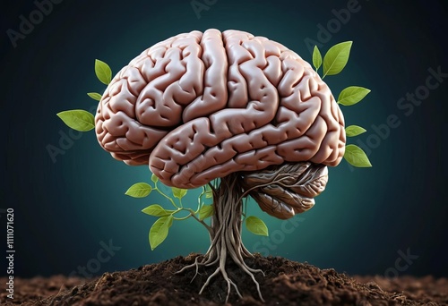 Human Brain Growing Like a Sprouting Seedling, Symbolizing Development and Learning in Science and Education photo