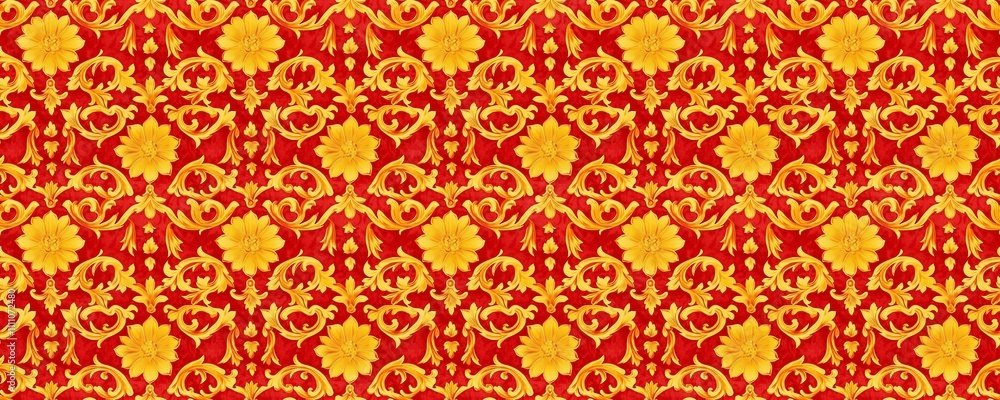 seamless pattern of Red gold baroque floral luxury elegant design seamless pattern of Red gold baroque floral luxury elegant design