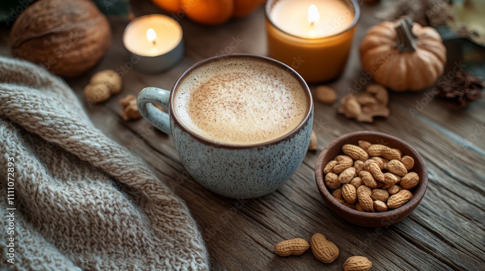 Cozy coffee scene with snacks. Cozy coffee scene with snacks.