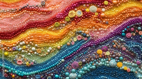 Abstract Artwork Composed of Multicolored Beads and Sequins photo