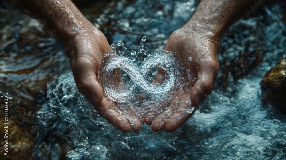 Fototapeta premium Hands Cupping a Water Stream Forming an Infinity Symbol