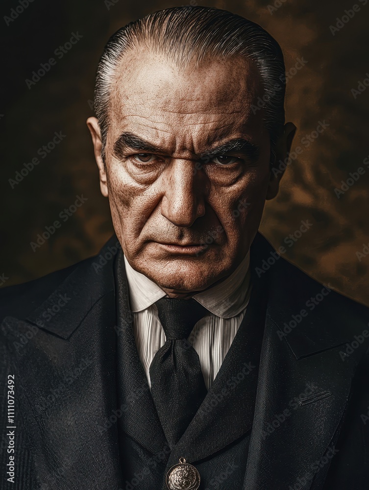 Fototapeta premium Powerful Portrait of a Mature Businessman in Formal Wear with Intense Gaze and Dramatic Lighting