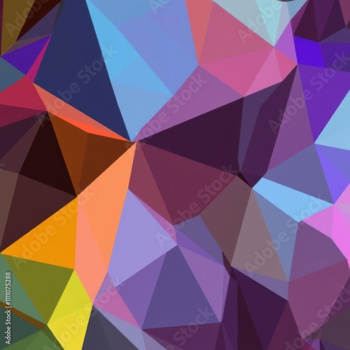 geometric abstract art, low poly style, vibrant colors, polygonal shapes, modern design, colorful gradient, artistic pattern, digital art, 3D rendering, high contrast 