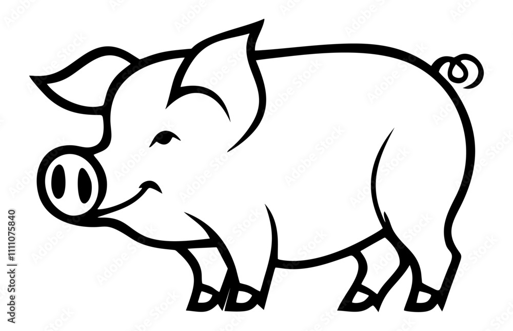 Pig icon. Vector black and white isolated illustration Pig icon. Vector black and white isolated illustration