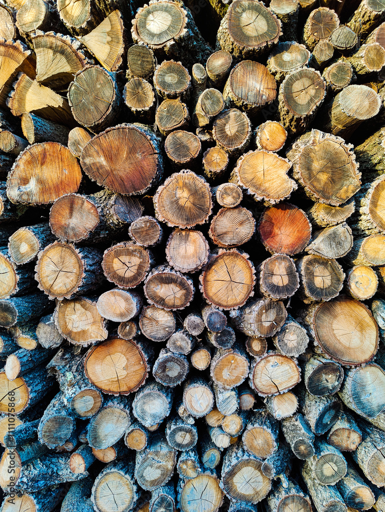 Wood pile showing cross sections of logs forming a textured background Wood pile showing cross sections of logs forming a textured background