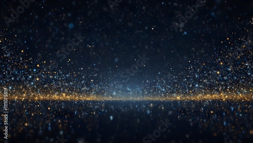 Dark blue and gold glittering particles, concentrated in a horizontal band.

