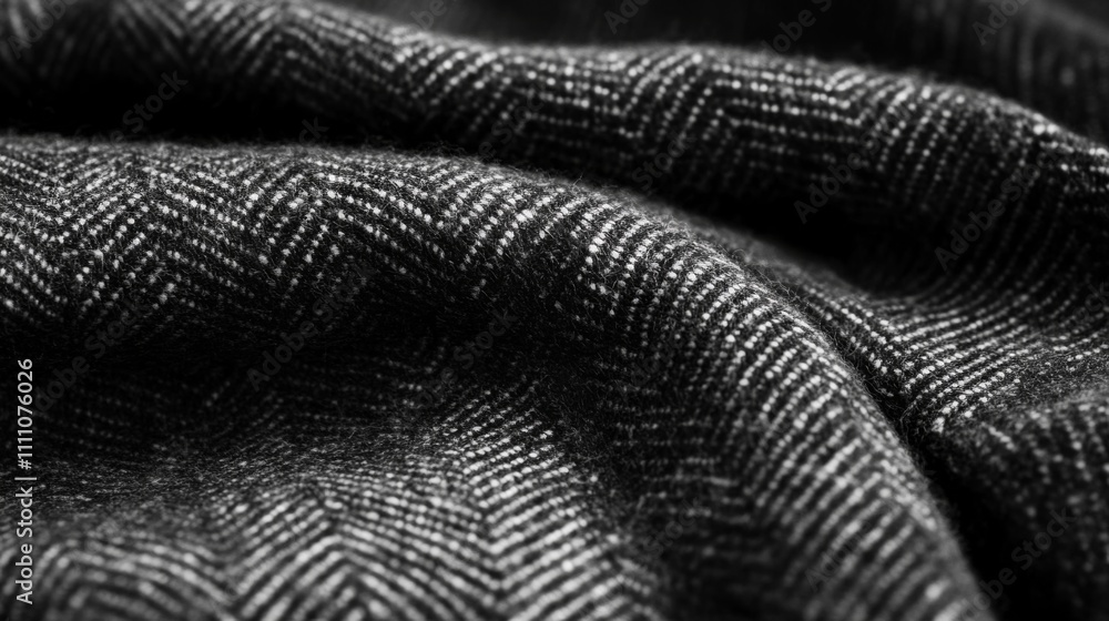 Close-up of a Black and White Herringbone Fabric Texture Close-up of a Black and White Herringbone Fabric Texture