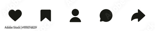 Like, comment, share icon buttons and save, follower and love heart flat icon , Social media notification icons. emoji post reactions - Add to favorite icon set. Vector illustration