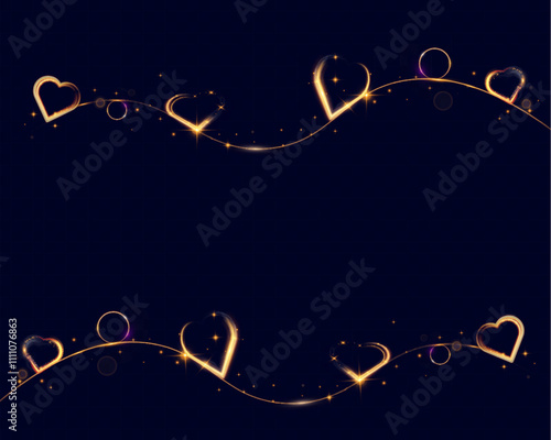 Heart gold with glowing wire effect, isolated on transparent background. Perfect for holiday designs, invitations, or banners. photo