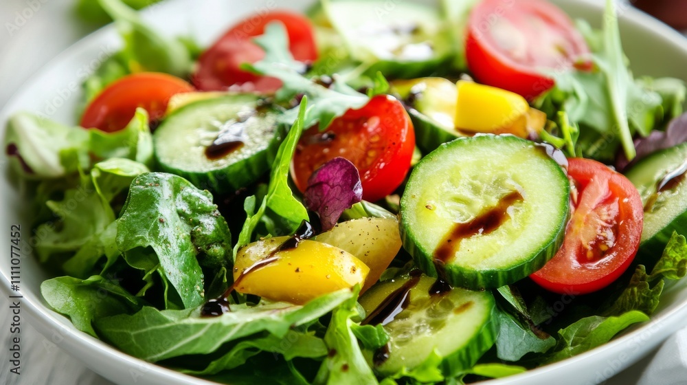 Photo of, A vibrant salad composed of mixed greens, cherry tomatoes Photo of, A vibrant salad composed of mixed greens, cherry tomatoes