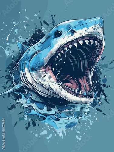 Vector illustration of a great white shark on a grunge background