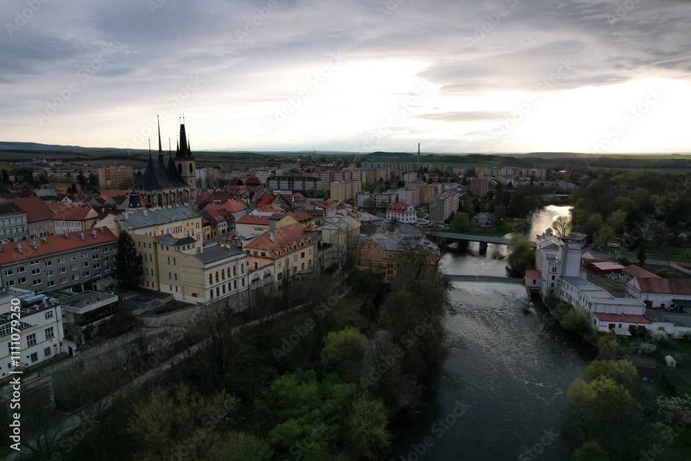 Aerial panorama of Louny town in Bohemia, capturing its charming historical architecture, cultural landmarks, and scenic surroundings. Aerial panorama of Louny town in Bohemia, capturing its charming historical architecture, cultural landmarks, and scenic surroundings.