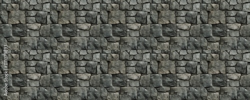 seamless pattern of Dark gray stone wall texture background  rustic, medieval feel, strength and stability 
